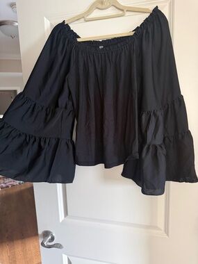 Anthropologie Black Off-Shoulder Ruffled Top